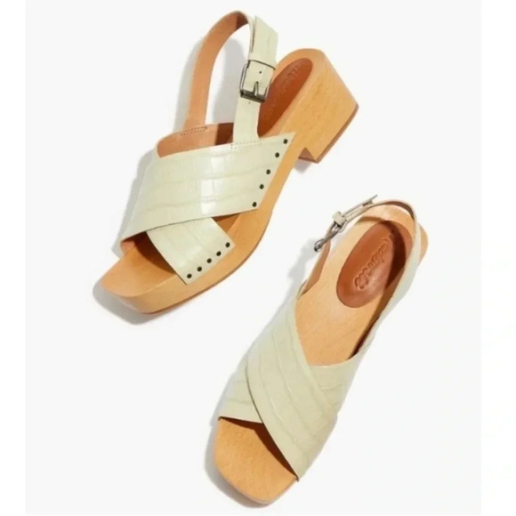 Madewell 🐊 size 8 clogs. Worn once. Cute light green croc crocodile embossed. - Picture 2 of 11